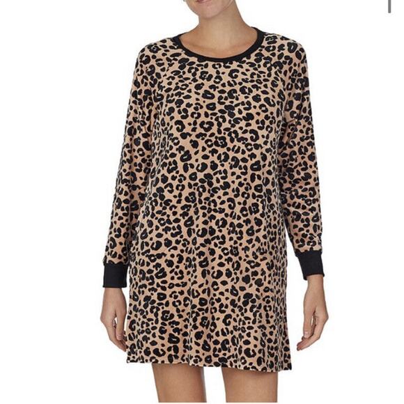 kate spade new york Other - Kate Spade New York Brushed Jersey Brown Animal Print Sleep Long Shirt Sz S ~NWT